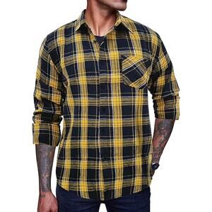 COOFANDY Men's Flannel Plaid Long Sleeve‎ Casual Cotton Button Down Shirts Sz S